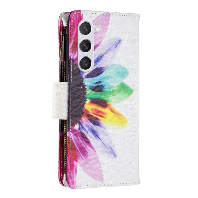 Housse Samsung Galaxy S24 5G Portefeuille Fleur Aquarelle à Lanière