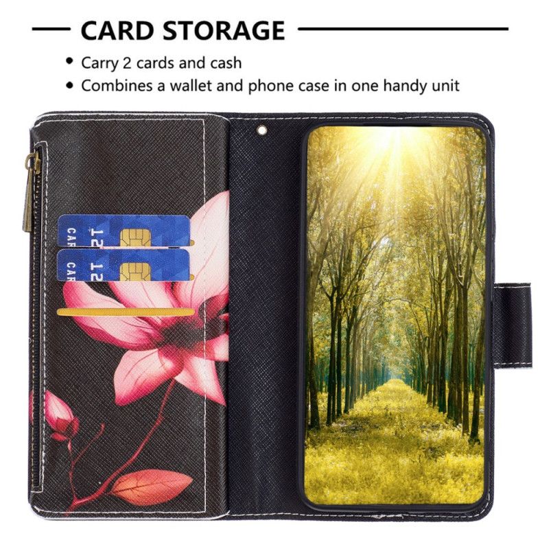 Housse pour Samsung Galaxy S24 5G Portefeuille Fleur Rose à Lanière