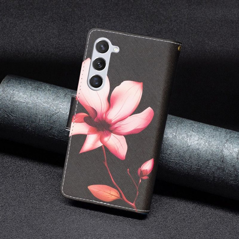 Housse pour Samsung Galaxy S24 5G Portefeuille Fleur Rose à Lanière