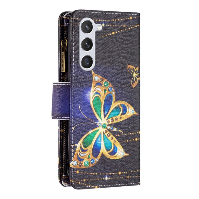 Housse pour Samsung Galaxy S24 5G Portefeuille Papillons Strass à Lanière