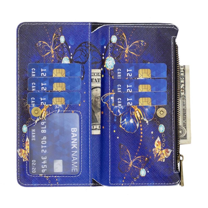 Housse Samsung Galaxy S24 5G Portefeuille Papillons Violets à Lanière