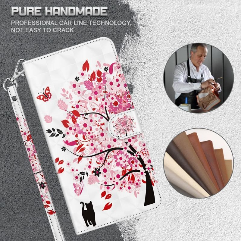 Housse Moto G51 5G Arbre Rose et Chat Noir