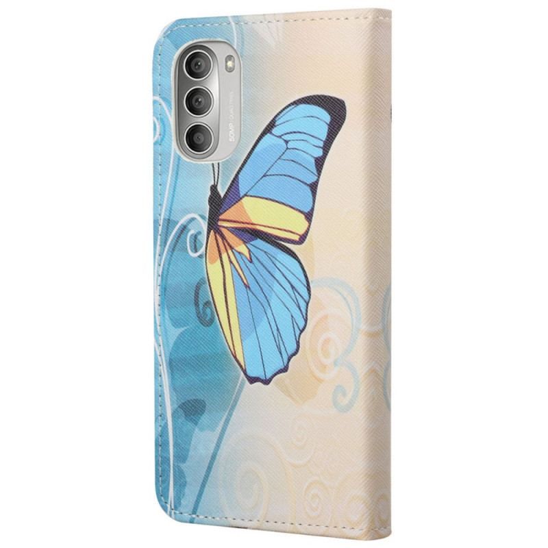 Housse Moto G51 5G Papillon Bleu et Jaune