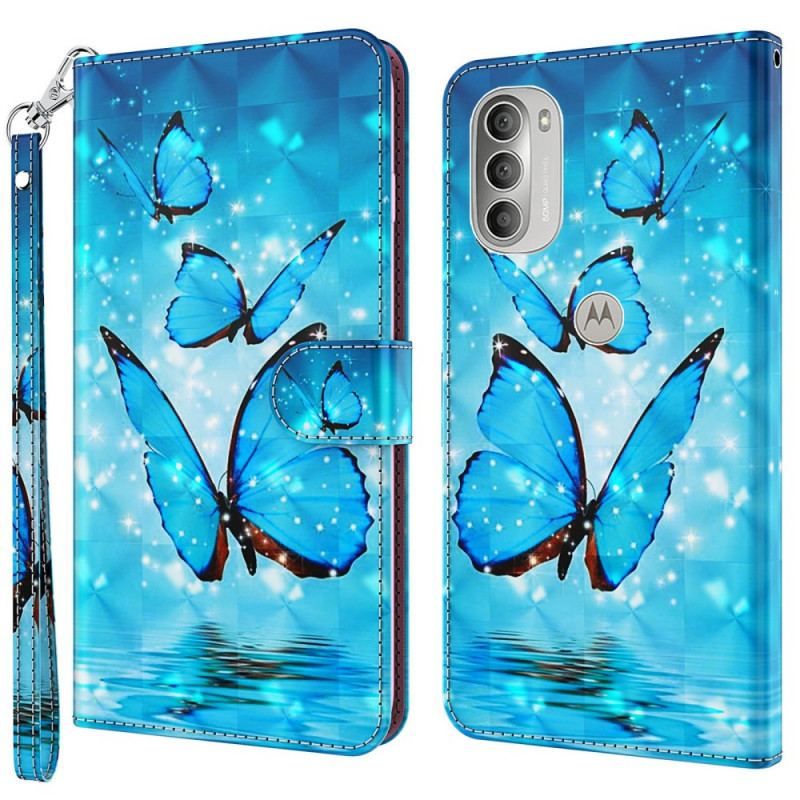 Housse Moto G51 5G Papillons Bleus Volants