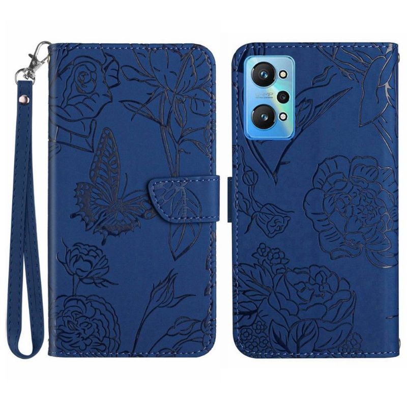 Housse Realme GT Neo 3T / Neo 2 Illustration Papillon et Fleurs à Lanière