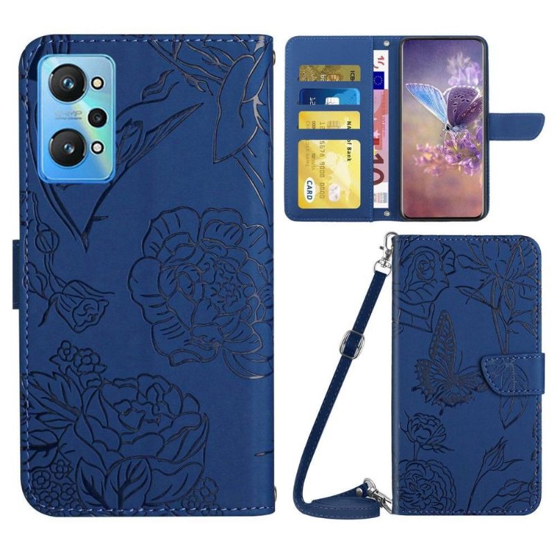 Housse Realme GT Neo 3T / Neo 2 Illustration Papillon et Fleurs à Sangle