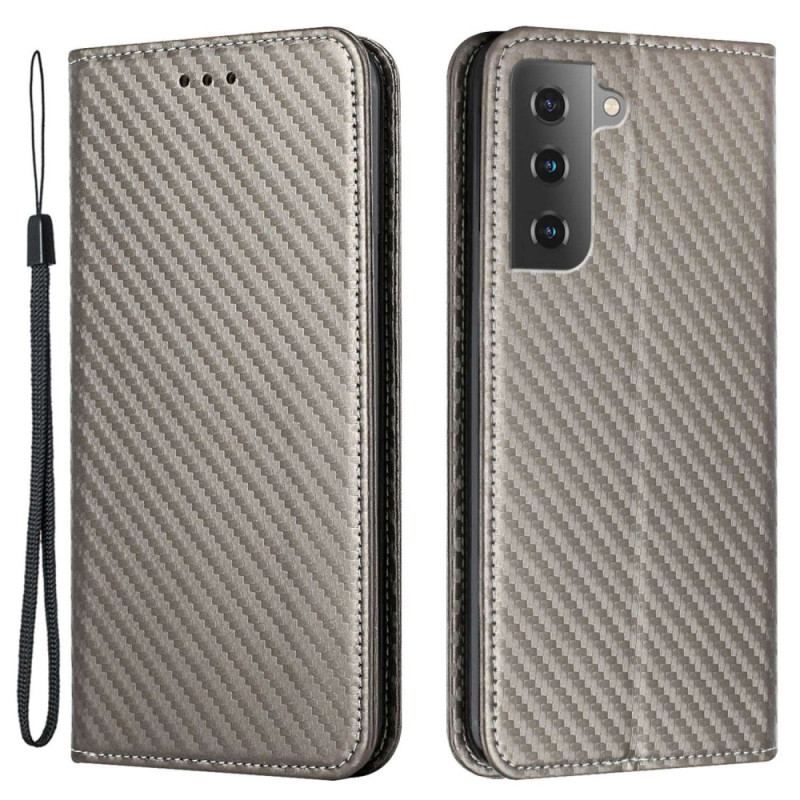 Flip Cover Samsung Galaxy S23 5G Style Fibre Carbone à Lanière