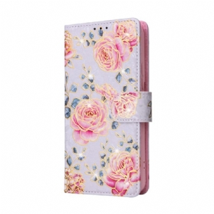 Housse Samsung Galaxy S23 5G Fleurs RFID avec Lanière