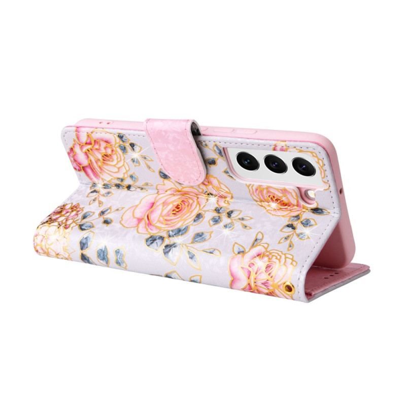 Housse Samsung Galaxy S23 5G Fleurs RFID avec Lanière