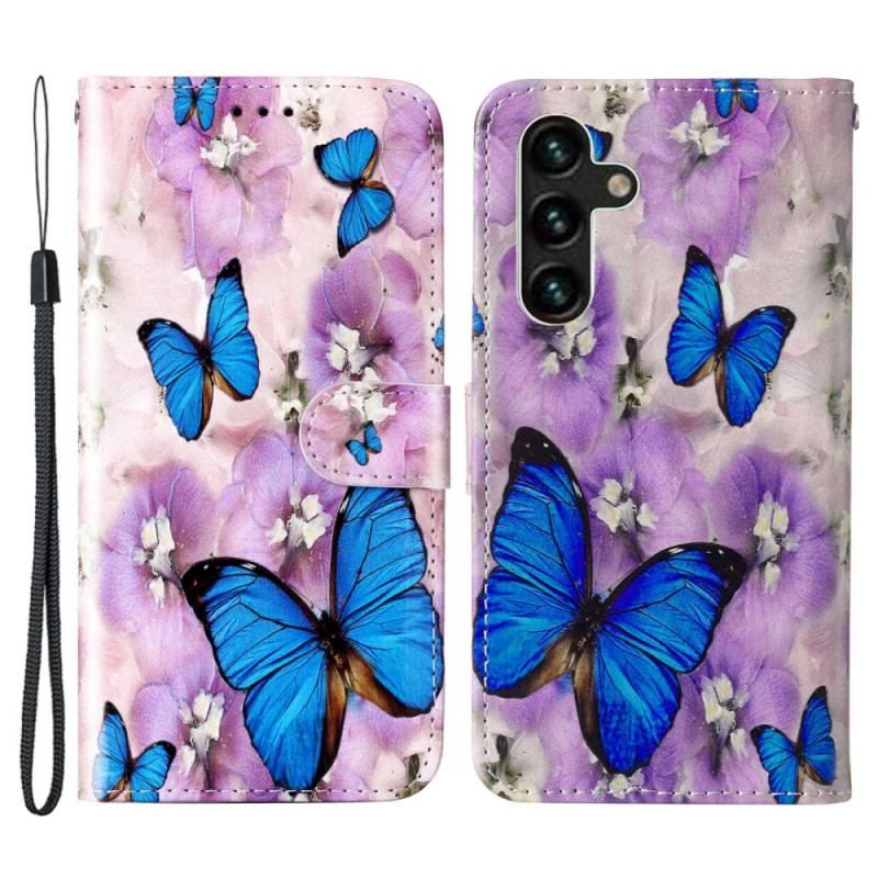 Housse Samsung Galaxy S23 5G Papillons Colorés à Lanière