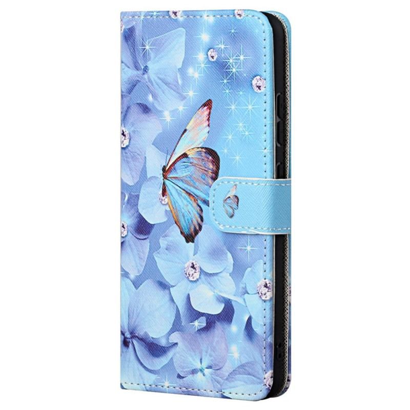 Housse Samsung Galaxy S23 5G Papillons Diamants à Lanière