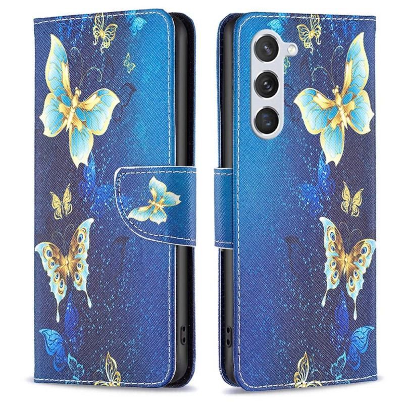 Housse Samsung Galaxy S23 5G Papillons Dorés