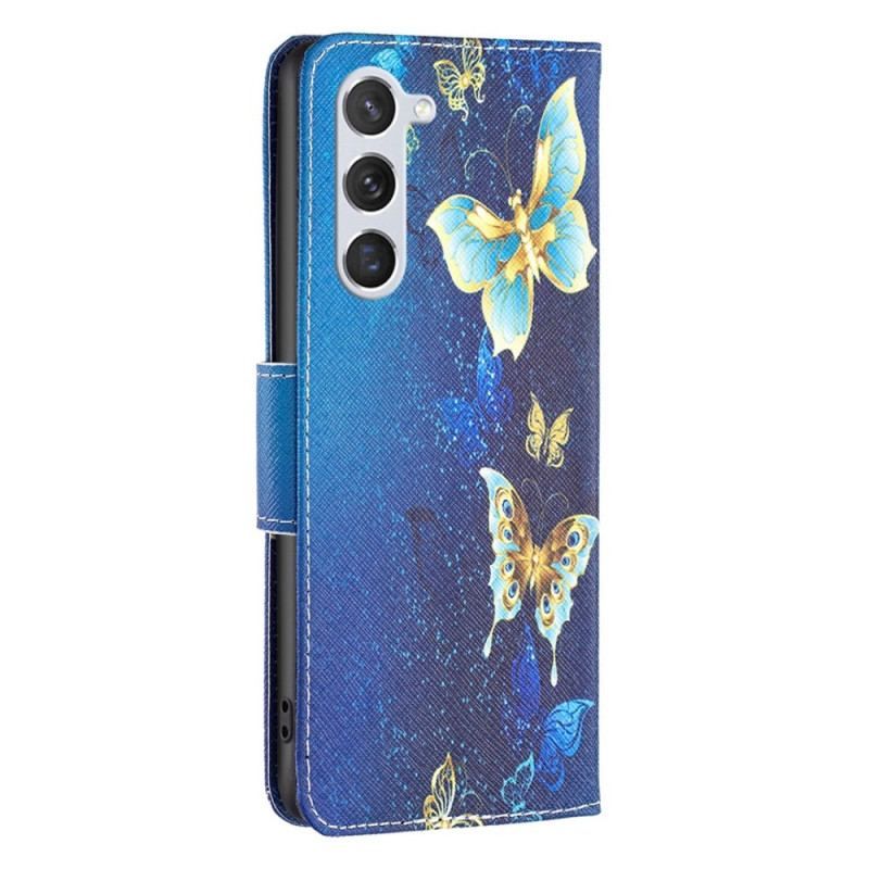 Housse Samsung Galaxy S23 5G Papillons Dorés