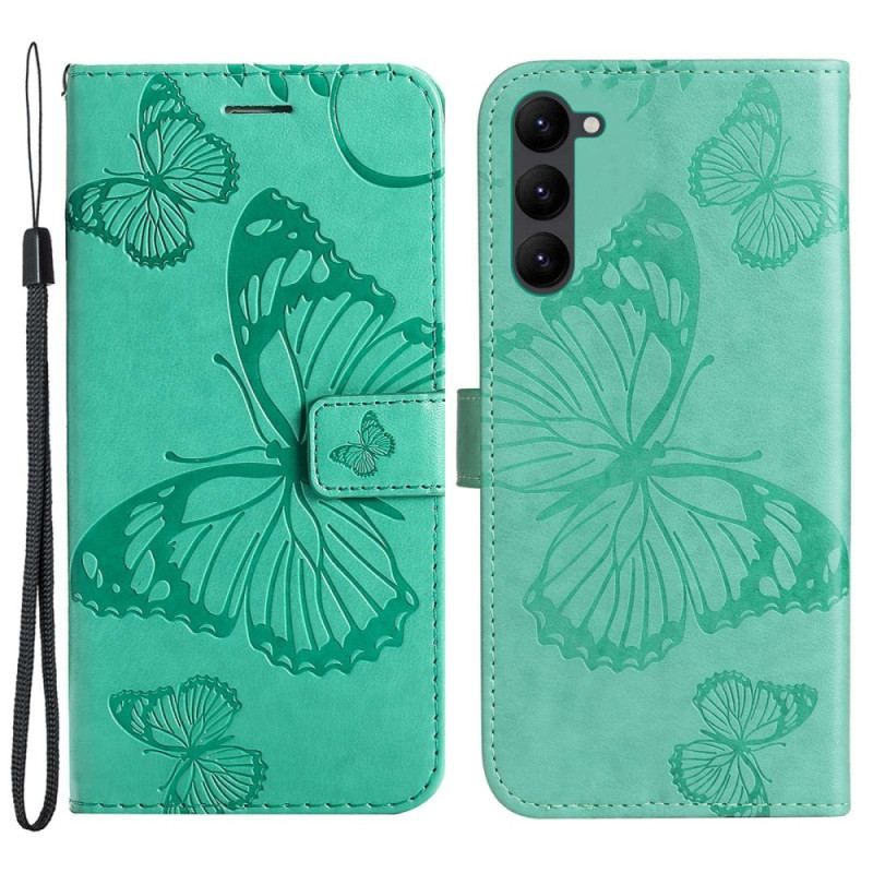 Housse Samsung Galaxy S23 5G Papillons Géants à Lanière