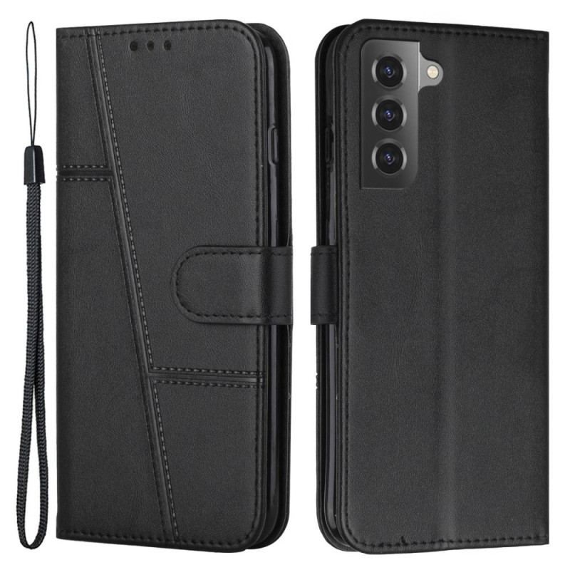 Housse Samsung Galaxy S23 5G Style Cuir Géométrique à Lanière