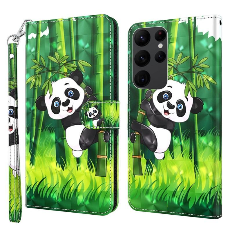 Housse Samsung Galaxy S23 Ultra 5G Panda Bambou à Lanière