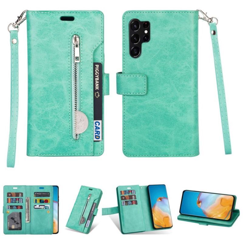 Housse Samsung Galaxy S23 Ultra 5G Porte-Monnaie avec Lanière