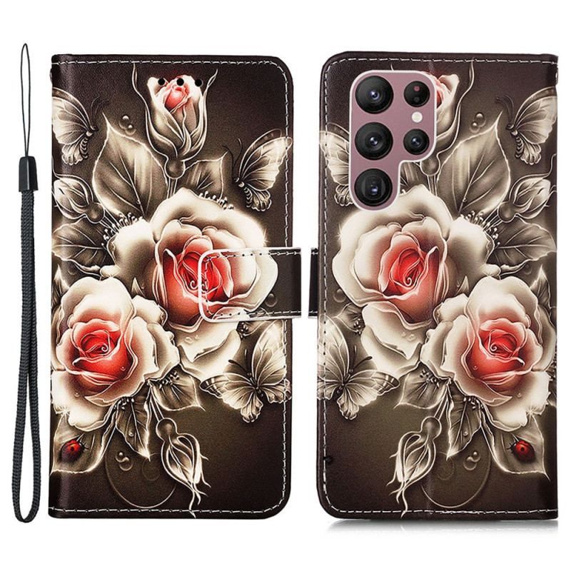 Housse Samsung Galaxy S23 Ultra 5G Roses Dorées