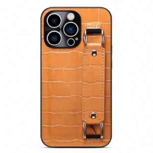 Coque iPhone 14 Pro Max Porte-Carte avec Sangle Support Croco