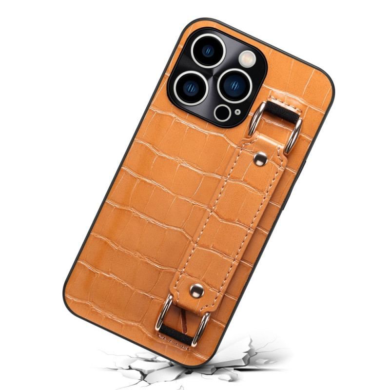 Coque iPhone 14 Pro Max Porte-Carte avec Sangle Support Croco