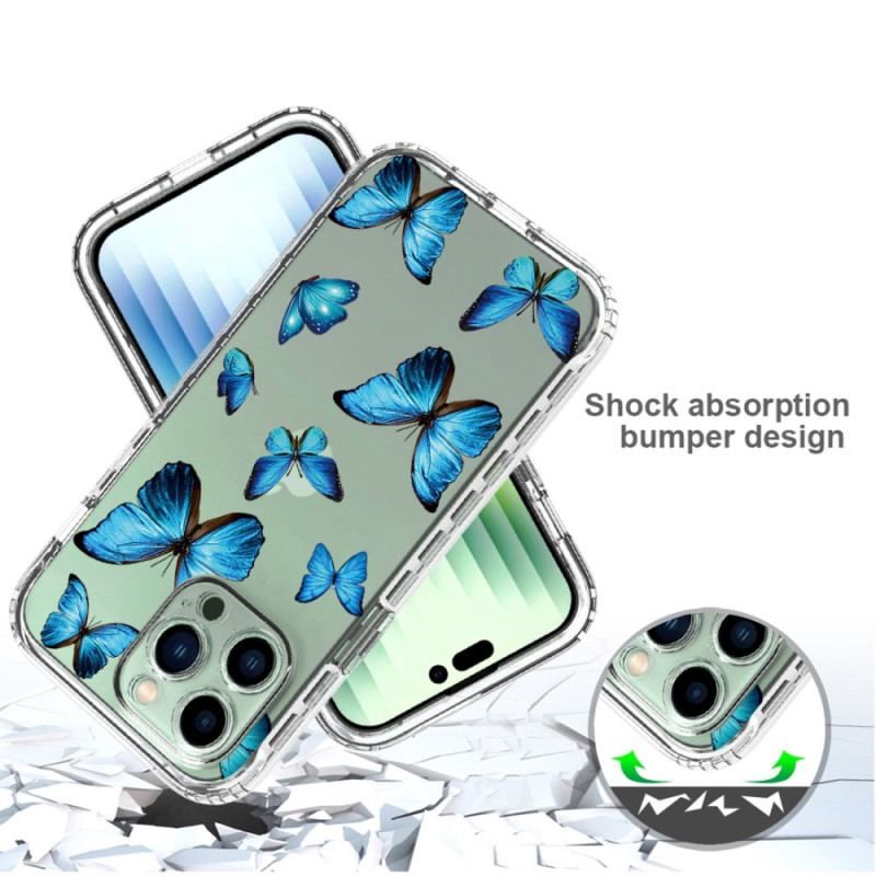 Coque iPhone 14 Pro Max Renforcée Papillons Bleus