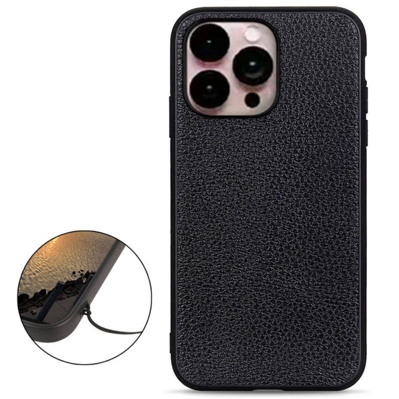 Coque iPhone 14 Pro Max Véritable Cuir Litchi