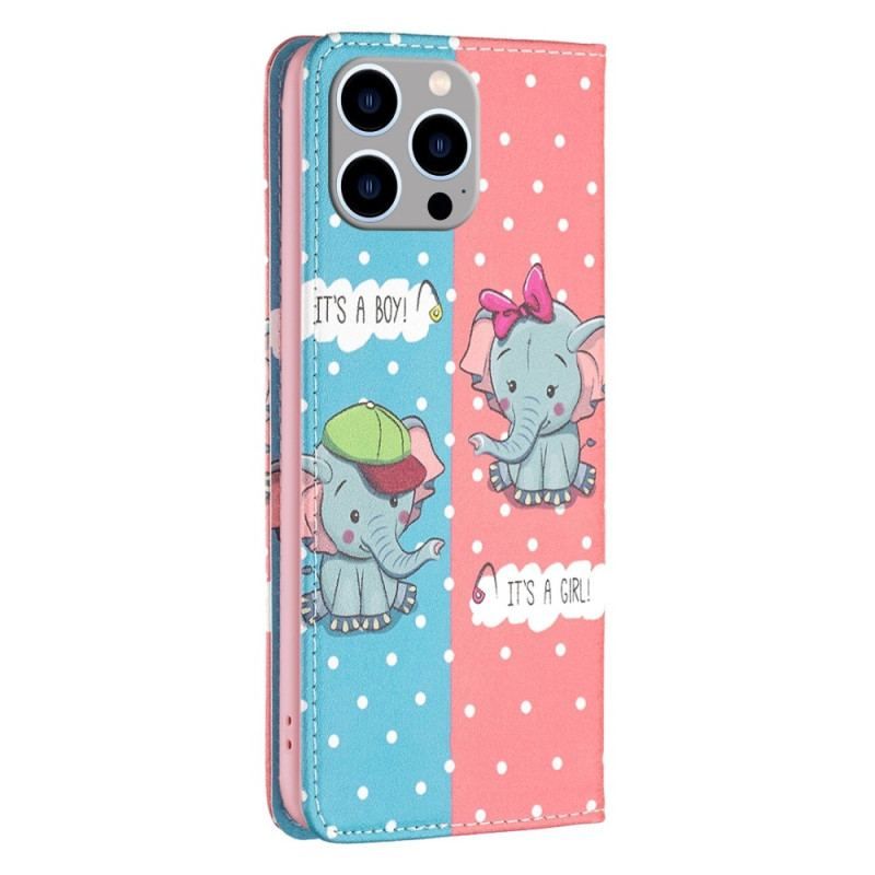 Flip Cover iPhone 14 Pro Max Bébés Éléphants