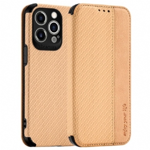 Flip Cover iPhone 14 Pro Max Fibre Carbone Fermoir Ventouse