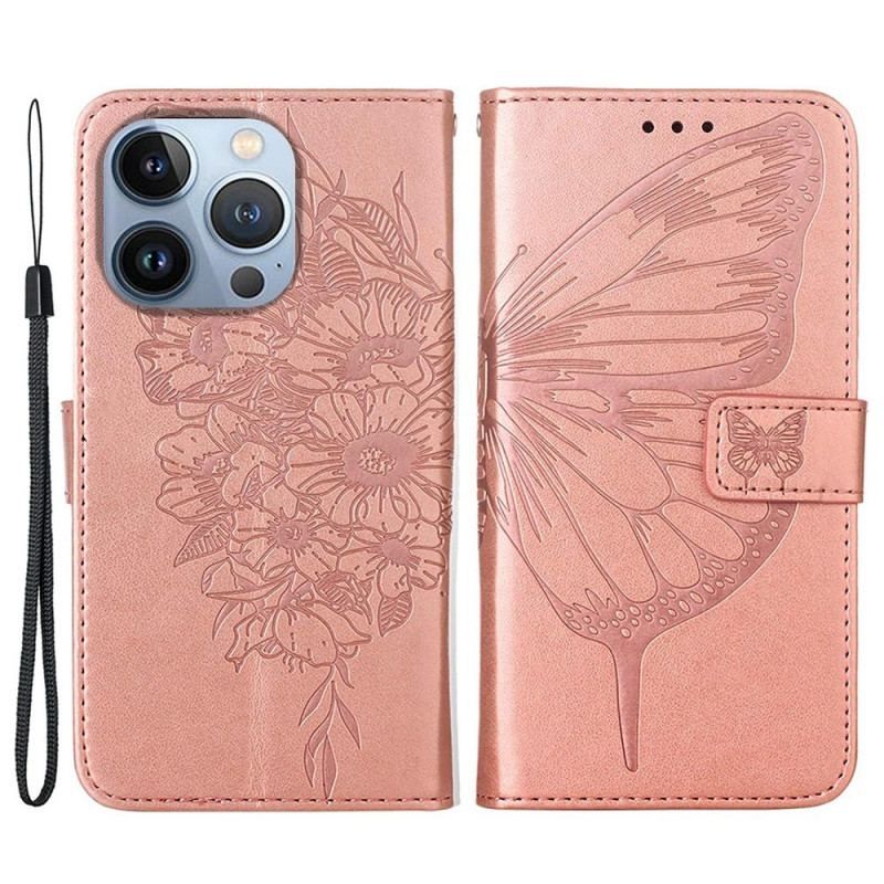 Housse iPhone 14 Pro Max Papillon Baroque à Lanière