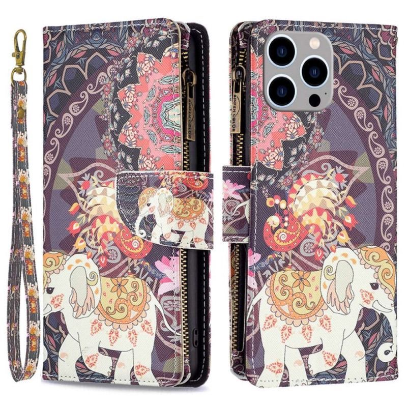 Housse iPhone 14 Pro Max Poche Zippée Éléphant