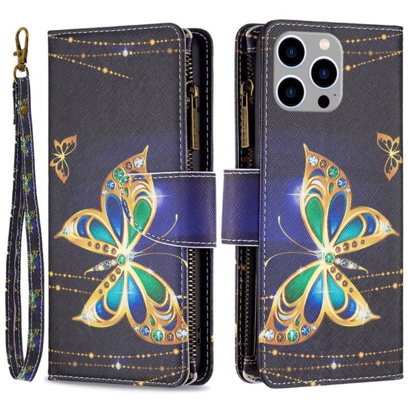 Housse iPhone 14 Pro Max Poche Zippée Papillons