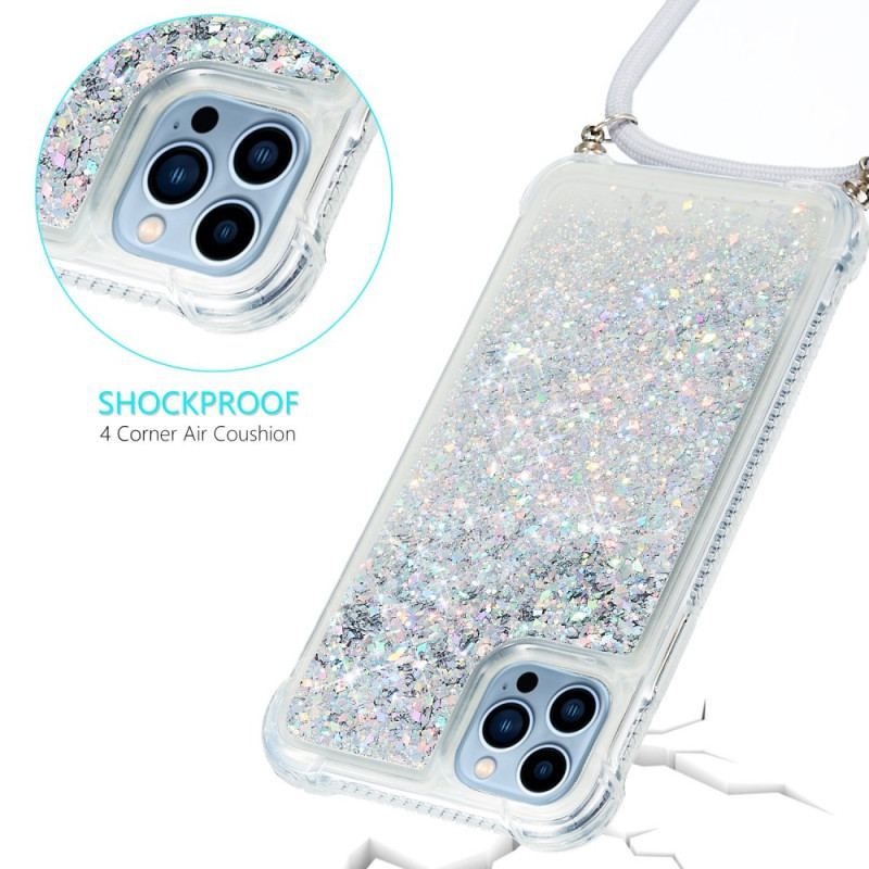 Coque iPhone 15 Pro à Cordon Paillettes