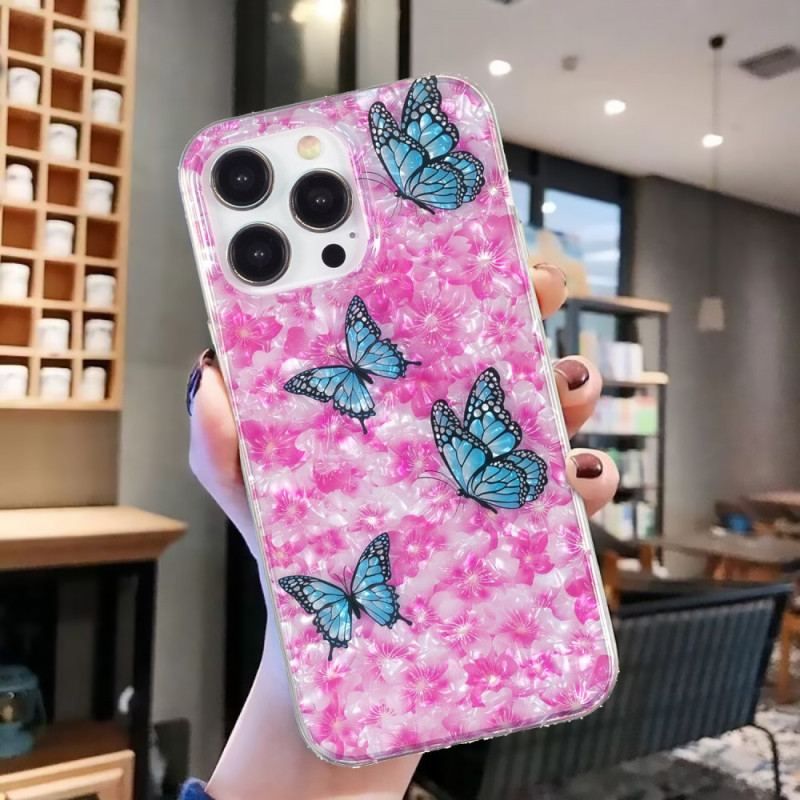 Coque iPhone 15 Pro Fleurs et Papillons