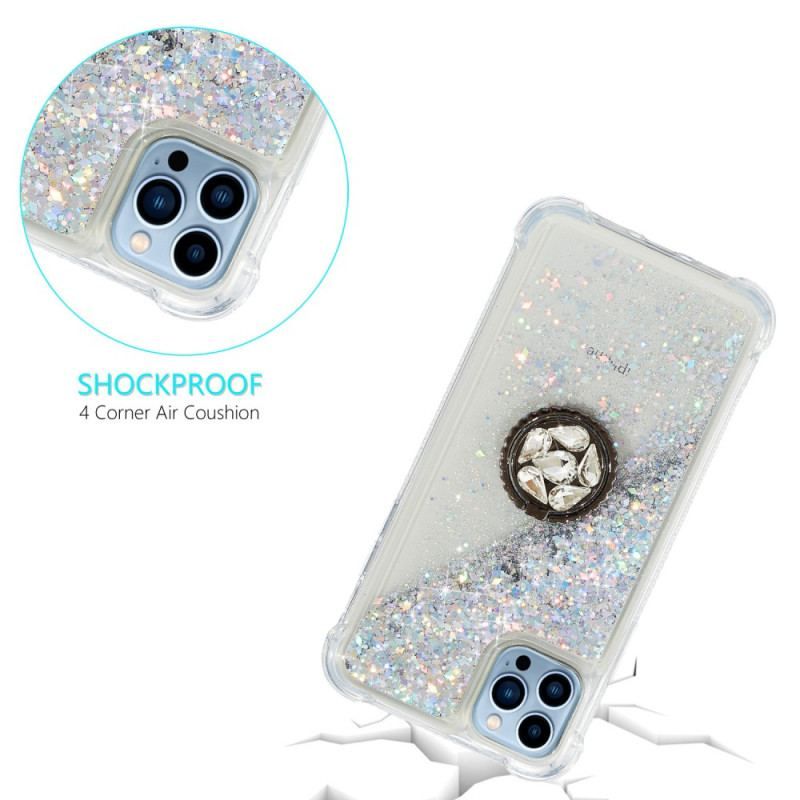 Coque iPhone 15 Pro Paillettes avec Anneau-Support