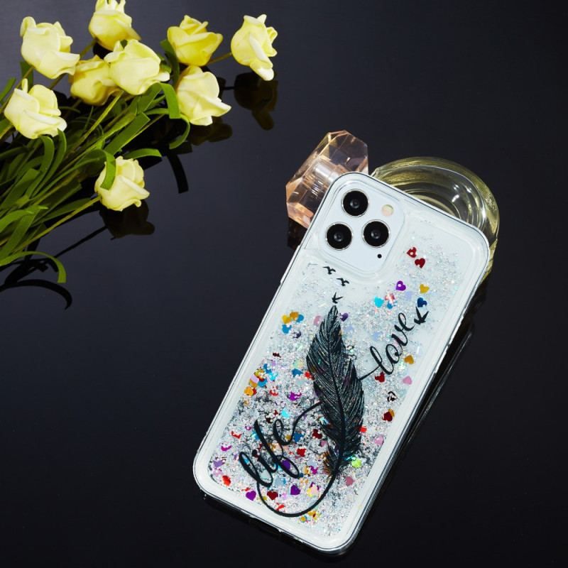 Coque iPhone 15 Pro Paillettes Plume