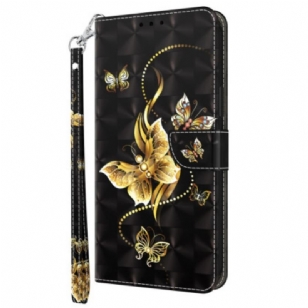 Housse iPhone 15 Pro Papillons Dorés à Lanière