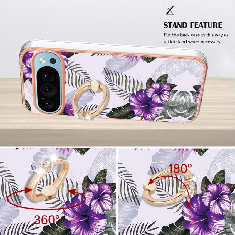 Coque Google Pixel 9 / Pixel 9 Pro Anneau-Support Fleurs Violettes