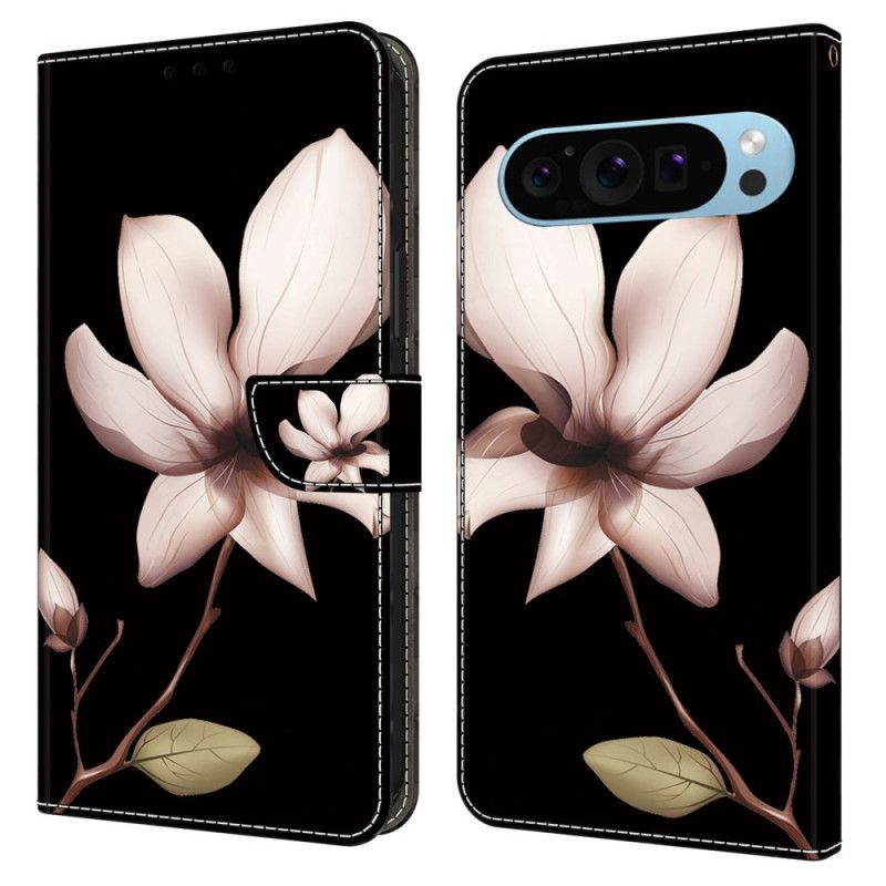 Housse Google Pixel 9 / Pixel 9 Pro Fleur Rose sur Fond Noir