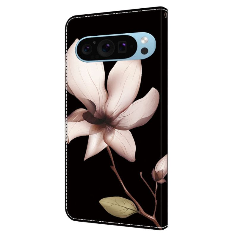 Housse Google Pixel 9 / Pixel 9 Pro Fleur Rose sur Fond Noir