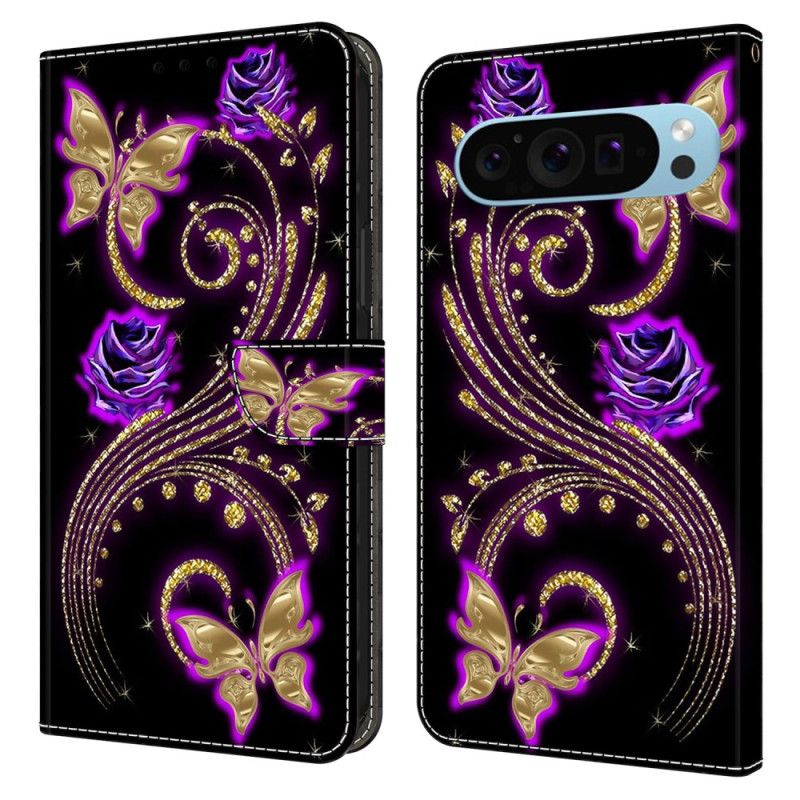 Housse Google Pixel 9 / Pixel 9 Pro Fleurs Violettes et Papillons