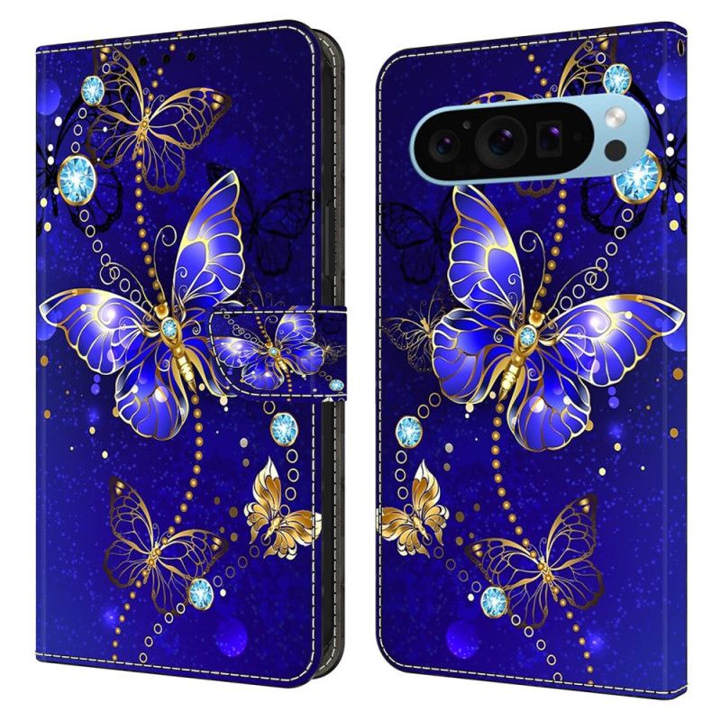 Housse Google Pixel 9 / Pixel 9 Pro Papillon Diamant sur Fond Bleu