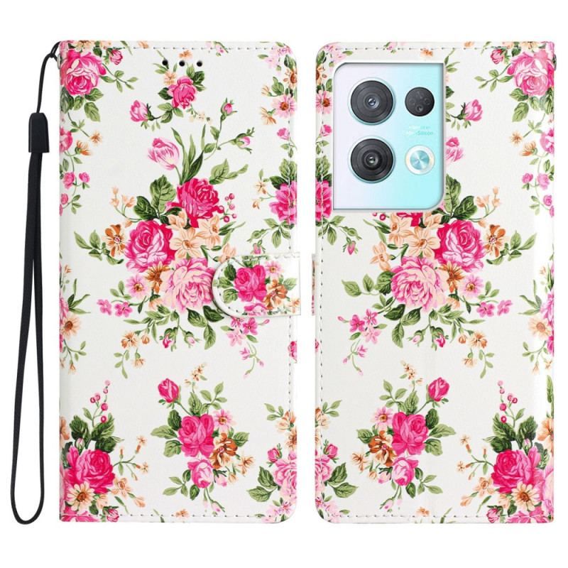 Housse Oppo Reno 8 Pro Fleurs Liberty à Lanière