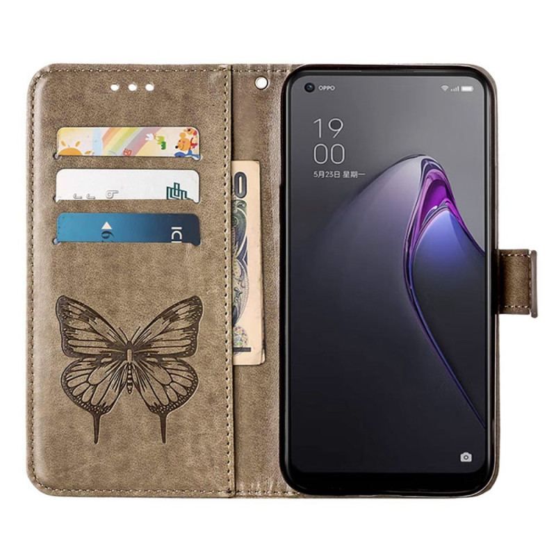 Housse Oppo Reno 8 Pro Papillon Baroque à Lanière