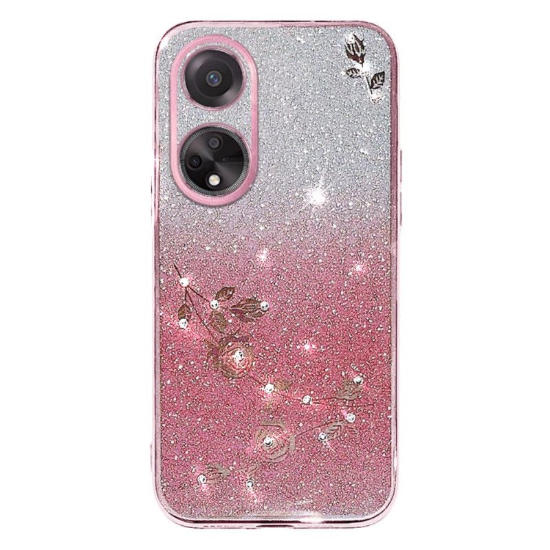 Coque Oppo A98 5G Fleurs et Strass à Lanière KADEM