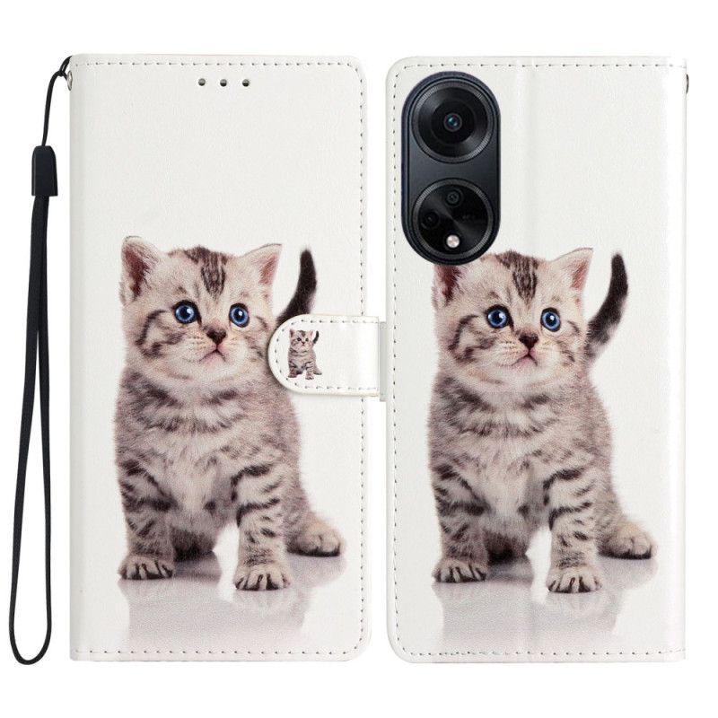 Housse Oppo A98 5G Chat Mignon à Lanière