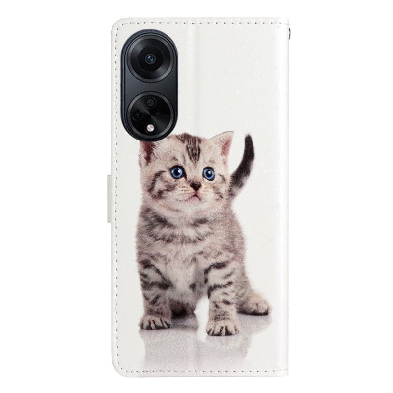 Housse Oppo A98 5G Chat Mignon à Lanière