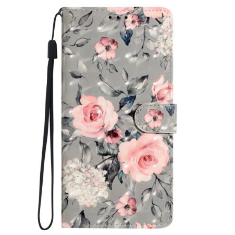 Housse Oppo A98 5G Fleurs Roses à Lanière