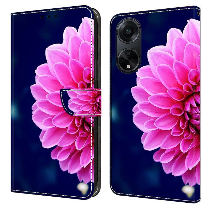 Housse Oppo A98 5G Fleurs Roses sur Fond Bleu