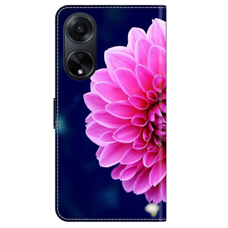 Housse Oppo A98 5G Fleurs Roses sur Fond Bleu