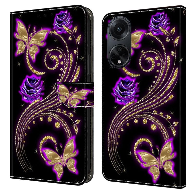 Housse Oppo A98 5G Fleurs Violettes et Papillons